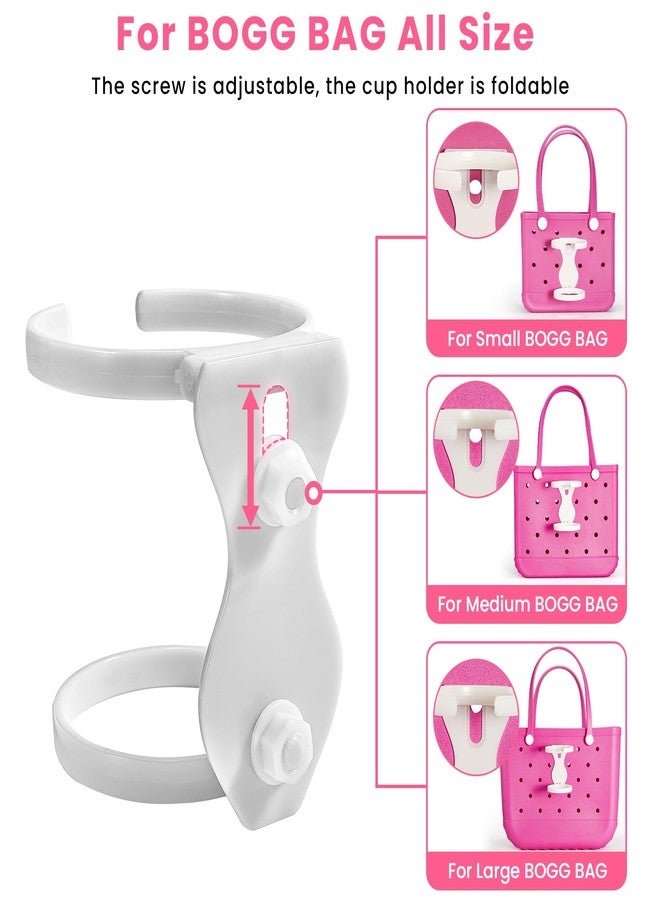 ANTAND Accessories for Bogg Bag, Foldable Cup Holder for 30oz 40oz Stanley Cup, Adjustable Drink Water Bottle Holder Only for BOGG Bag, Insert Charm Carabiner Key Holder Hooks for Tote Bag (White) - Image 4